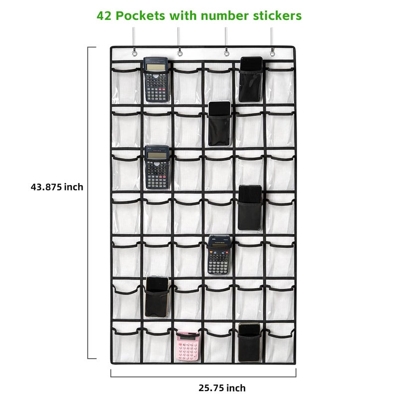 ANSTROUT 42 Clear Pockets Classroom Pocket Chart for Cell Phones and Calculator  Pocket Chart Organizer for Classroom Phone Storage Holder with 42 Number Sticker and Hooks (White) - Image 2